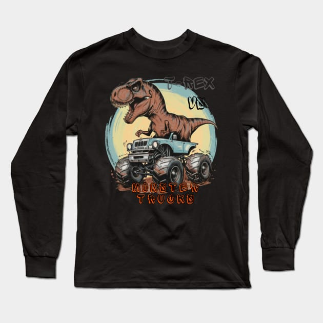 T-REX VS Monster Trucks" Boys and Girls Gift T-Shirt Long Sleeve T-Shirt by RACACH